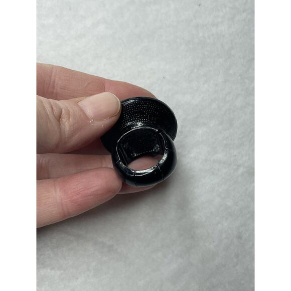 carved Bakelite Vtg Ring white compass rose on black chunky segmented stretchy - Picture 4 of 7